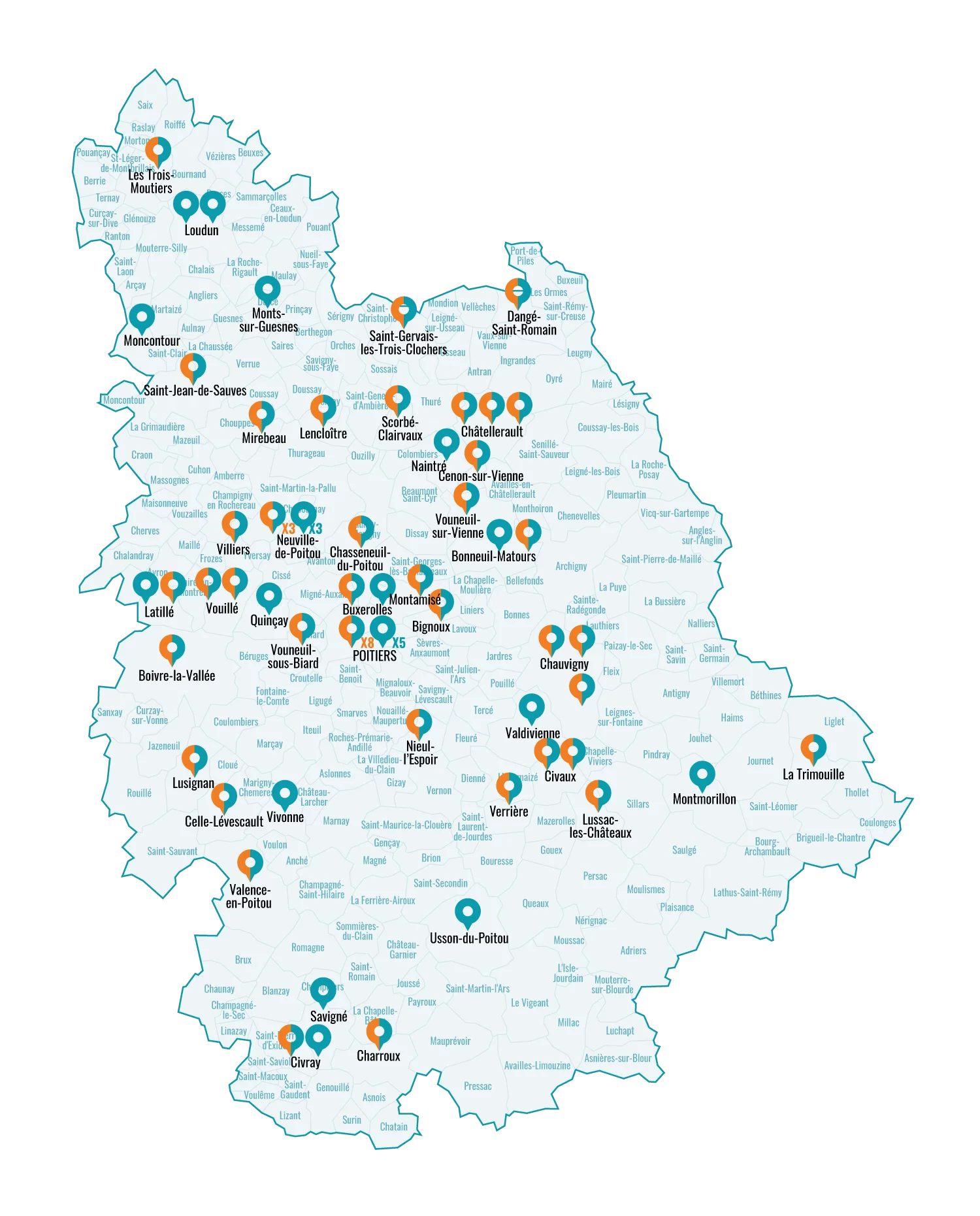 Carte des structures dans la Vienne - Sept 2025